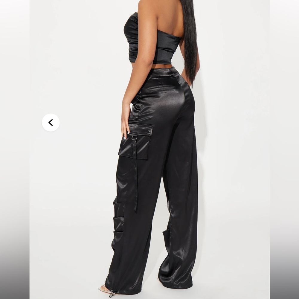 Perfect Night Black Satin Women's Pant Set - Picture 4 of 5